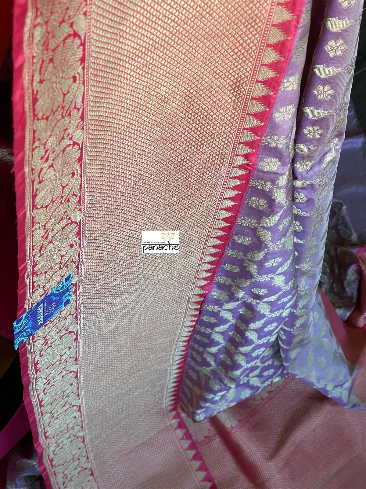 Pure Silk Banarasi - Lavender Mauve Pink Antique Golden Zari