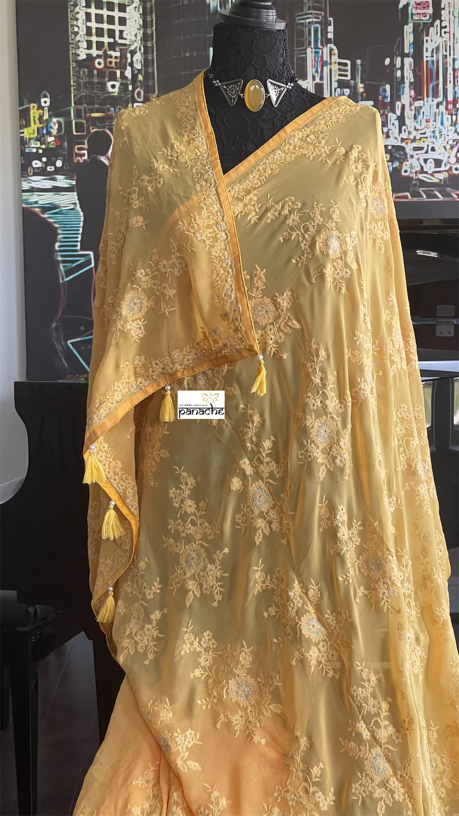 Designer Georgette Chikankari - Orange Yellow