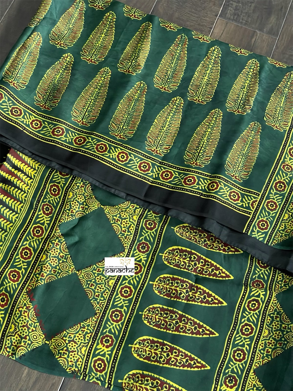Silk Ajrakh - Green Yellow Black