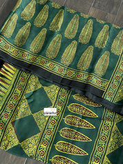 Silk Ajrakh - Green Yellow Black