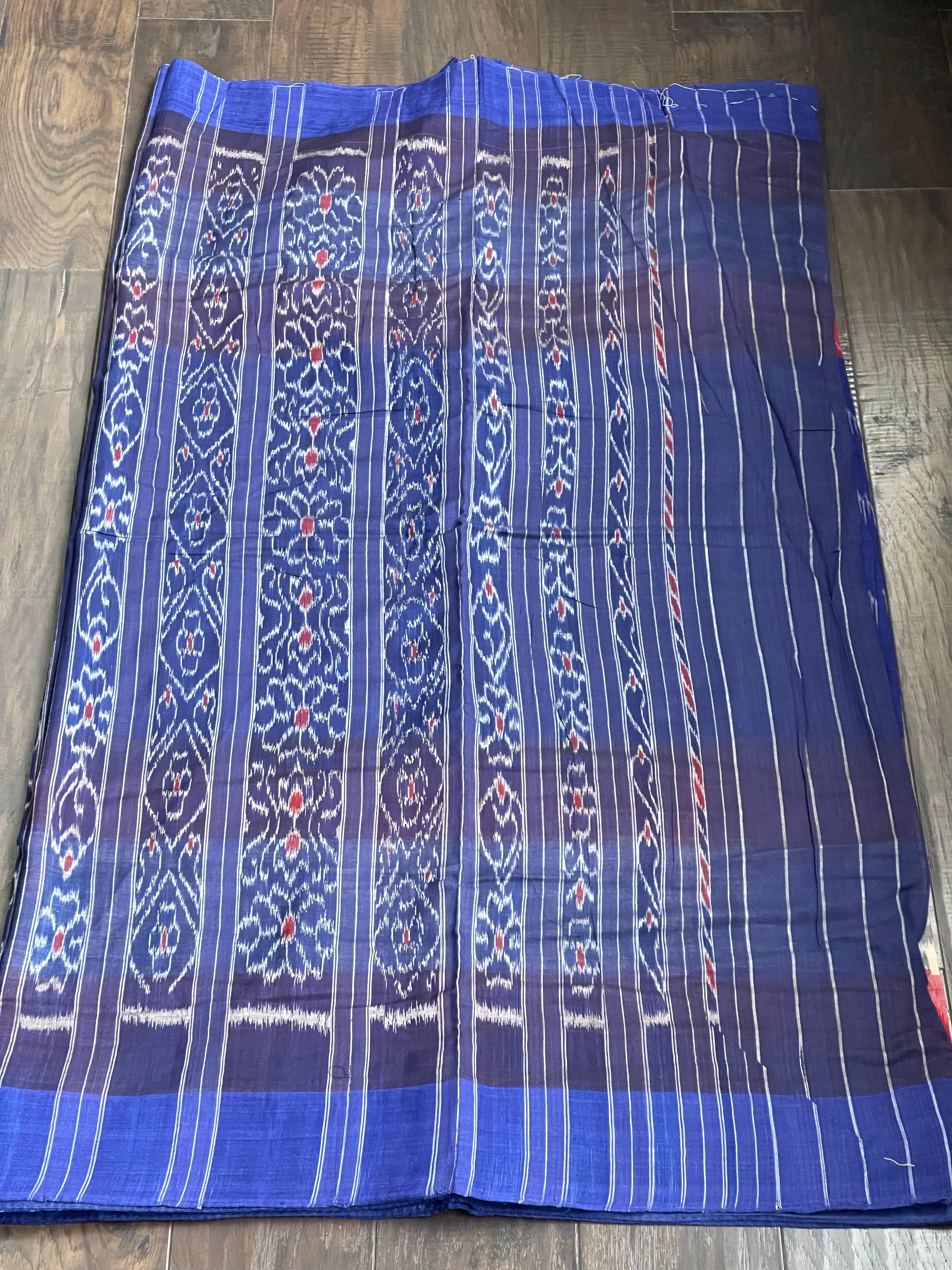 Pure Cotton Soft Ikat - Blue Beige Red