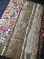 Mulmul Banarasi Floral - Light Brown Golden Zari