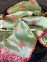 Tissue Tussar Silk - Green Red Woven