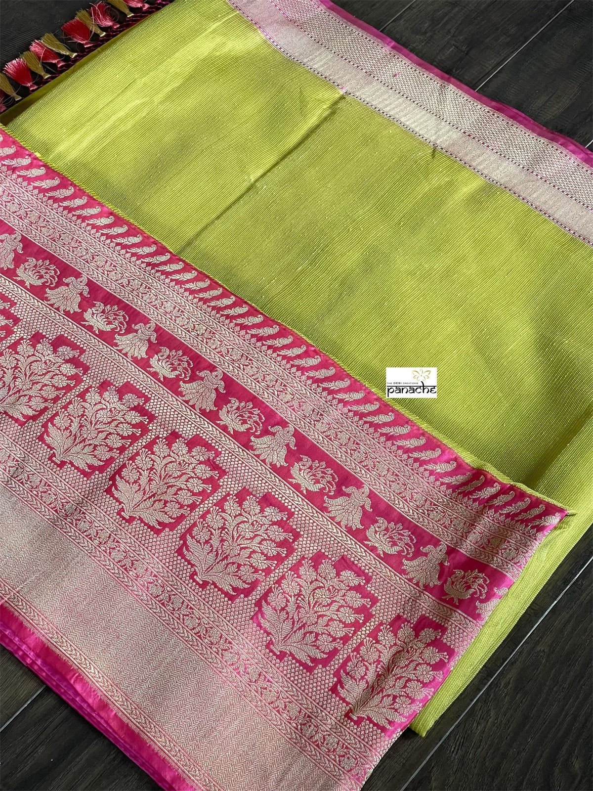 Pure Kora by Katan Silk Banarasi - Pista Green Pink Kadwa Woven