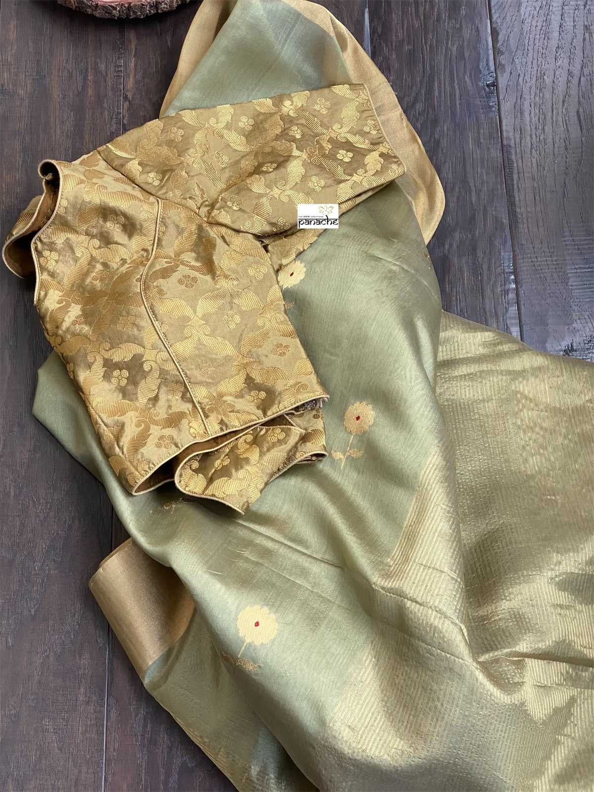 Pure Chanderi Silk - Metallic Moss Green Eknaliya Woven
