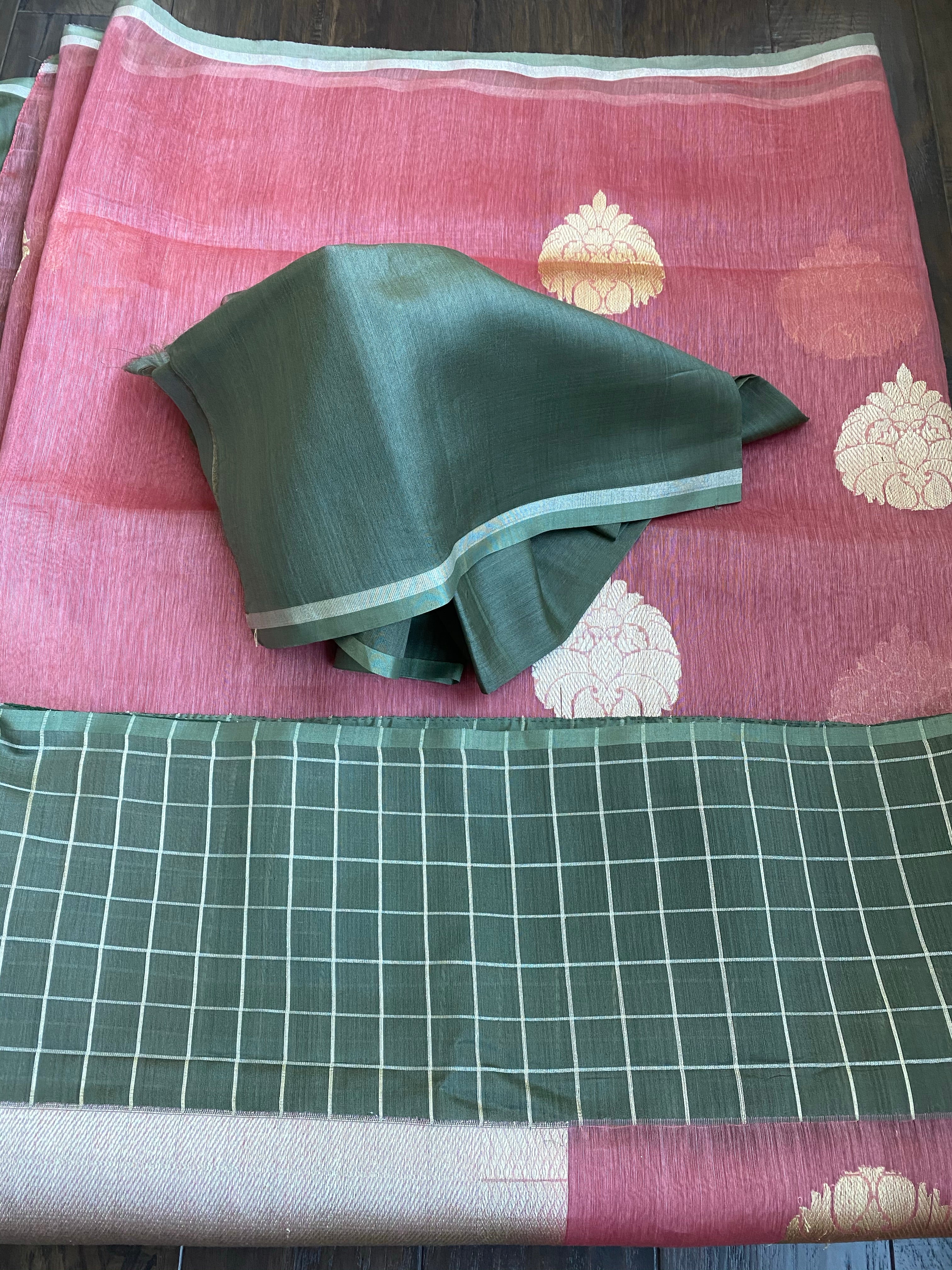 Linen Silk Banarsi - Thulian Pink