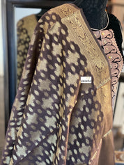 Silk Cotton Dupatta - Brown Golden Zari