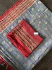 Tussar Georgette Banarasi- Grey Maroon Black