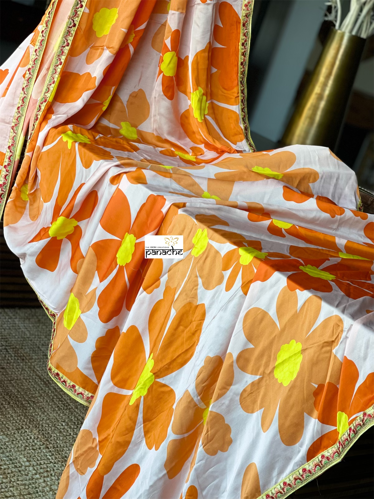 Designer Satin Maslin Silk - Light Peach Pink Yellow