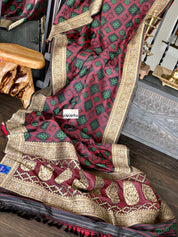 Soft Silk Bandhni Banarasi - Black Maroon Green