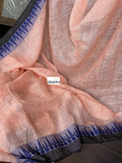 Pure Handloom Linen - Peach Blue Jamdaani Weave