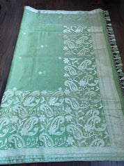 Linen Silk Banarsi - Pista Green Silver Zari
