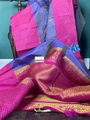 Silk Gadwal - Violet Magenta Pink Golden Zari