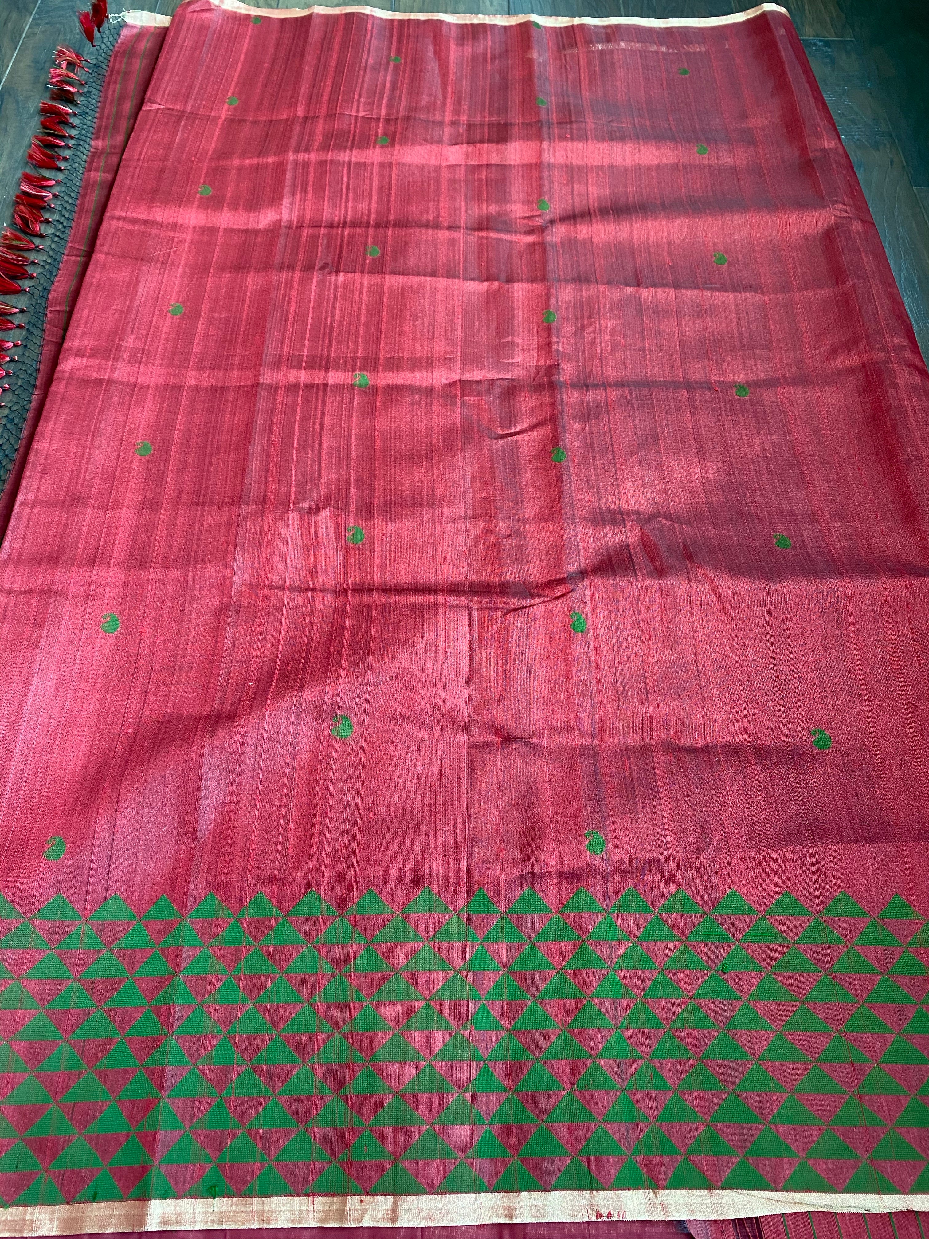 Tussar Silk - Maroon Green
