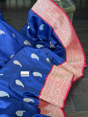 Pure Silk Katan Banarasi - Navy Blue Red Kadhwa