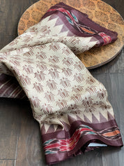 Pure Tussar Silk - Beige Chocolate brown