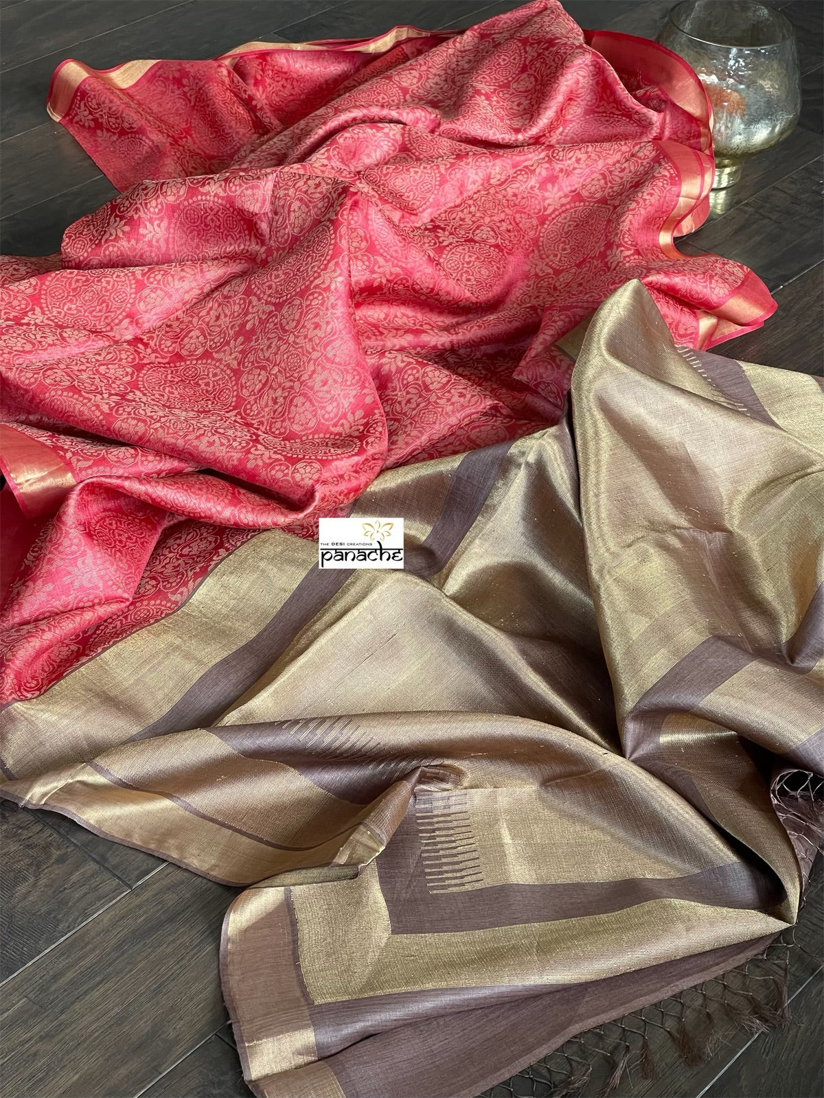 Tussar Silk - Coral Red Resham Woven
