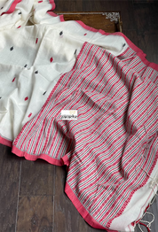 Pure Khadi Cotton Handloom - Beige Red Woven