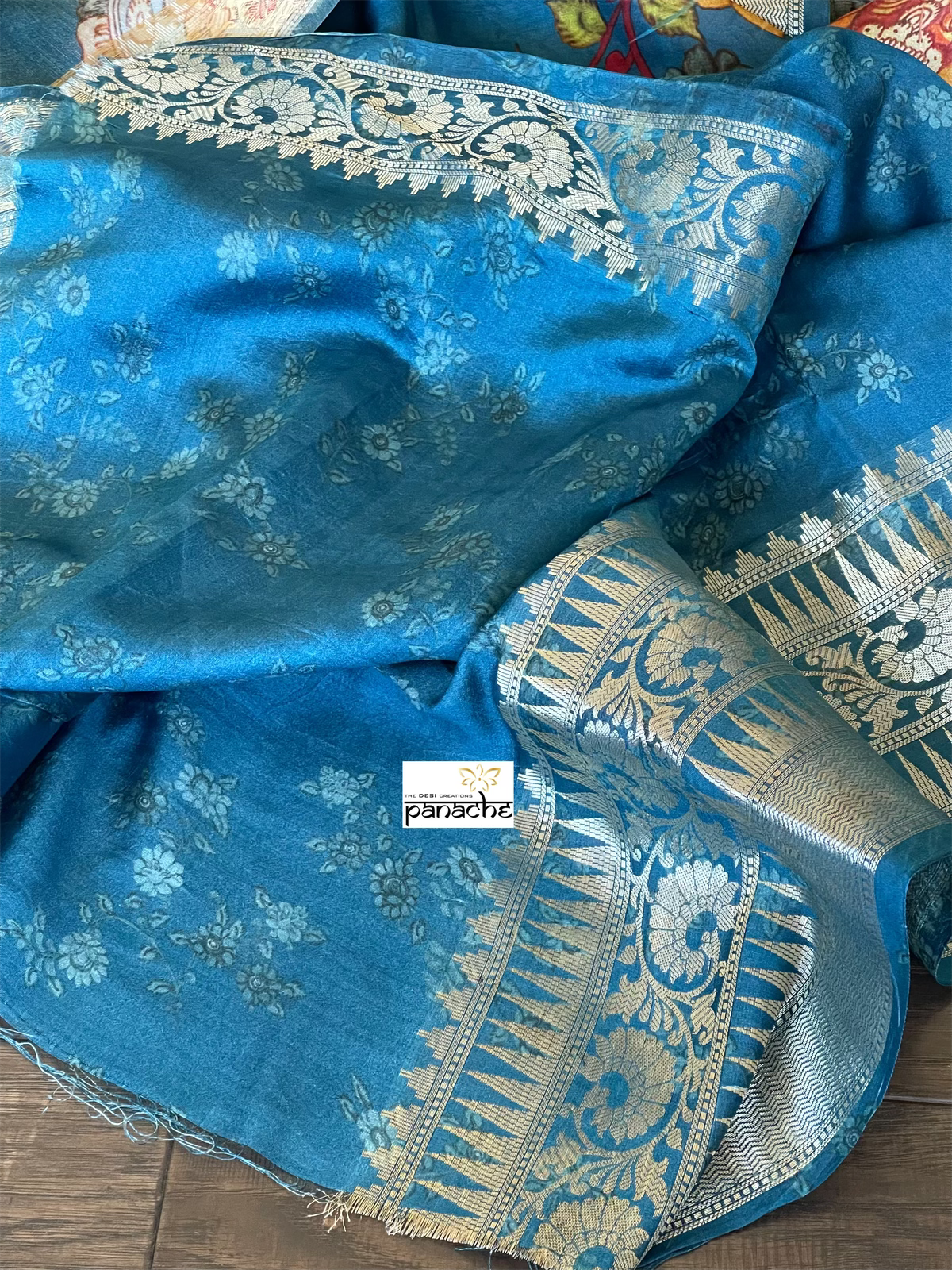 Chiniya Silk Banarasi - Blue Kalamkari Printed