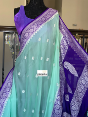 Chiffon Georgette Silk Banarasi - Mint Green Purple Silver Zari