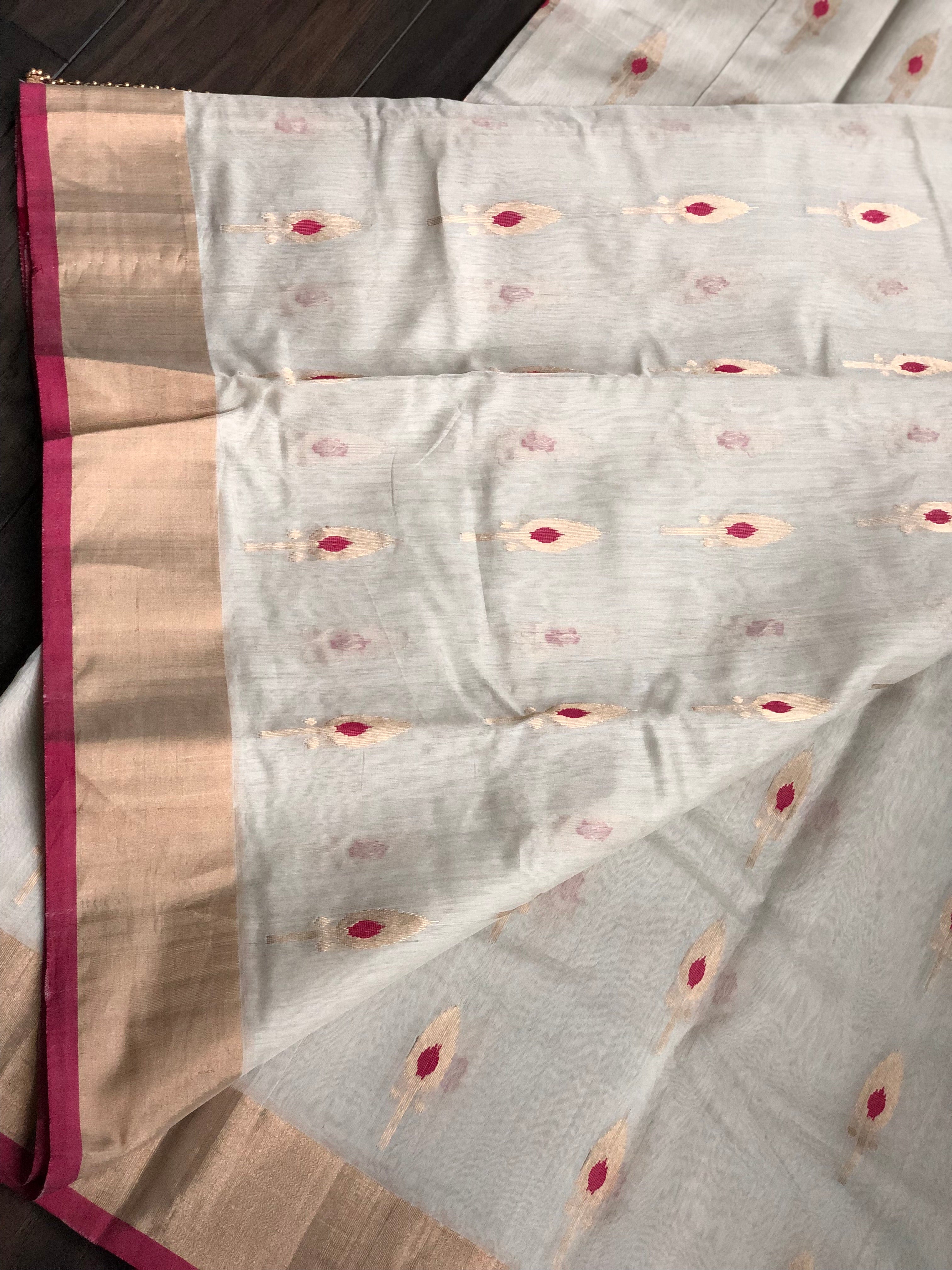 Chanderi Katan Silk Cotton - Clay Beige Meenakari