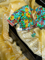 Designer Organza - Yellow Embroidered