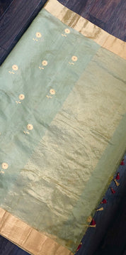 Pure Chanderi Silk - Metallic Moss Green Eknaliya Woven