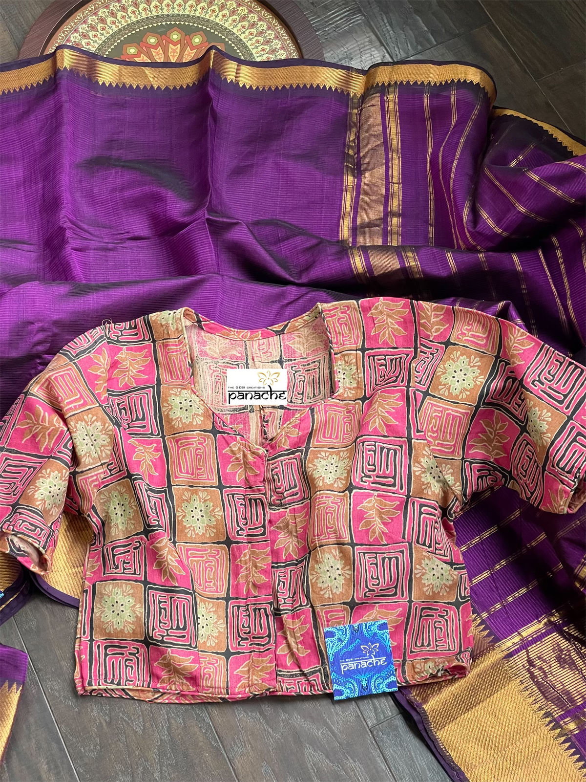 Designer Blouse - Pink Black Printed