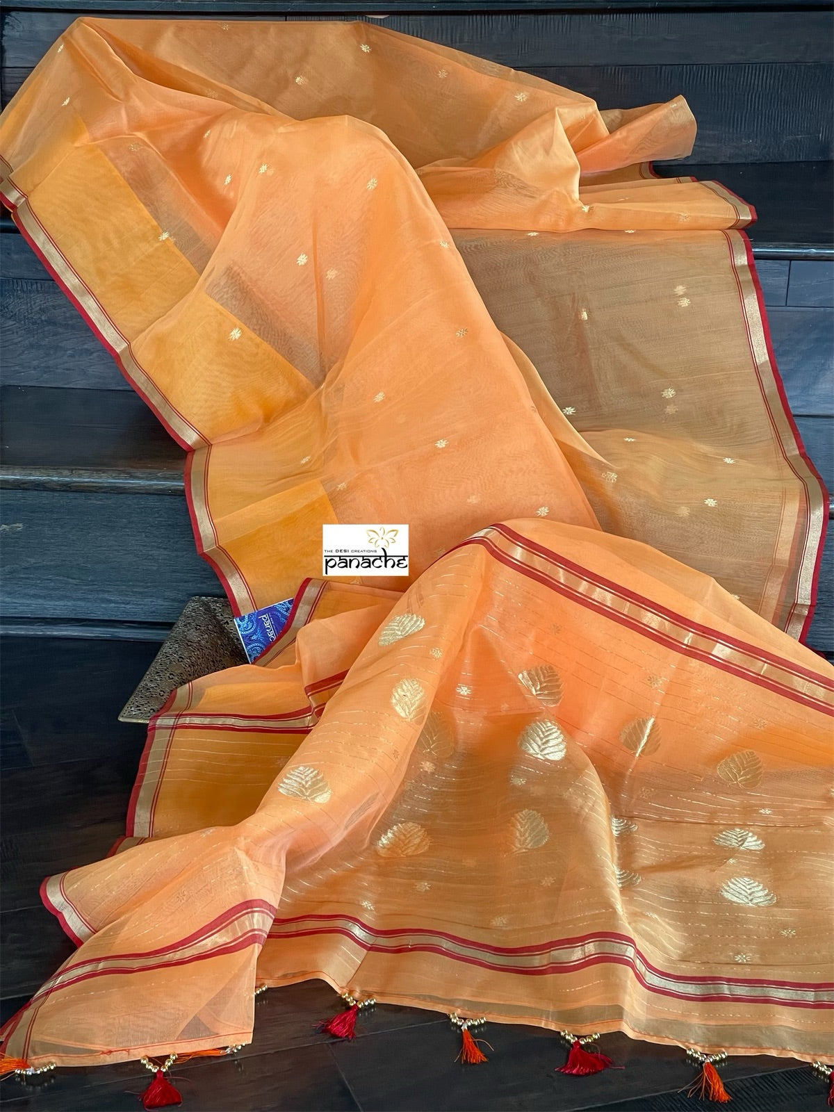 Pure Chanderi Organza Silk - Orange Red