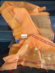 Pure Chanderi Organza Silk - Orange Red
