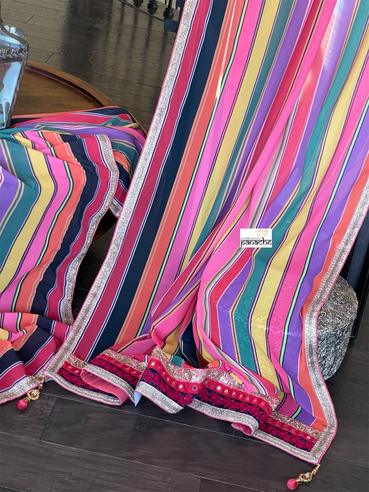 Georgette Designer Inspired Drape - Pink Yellow Purple