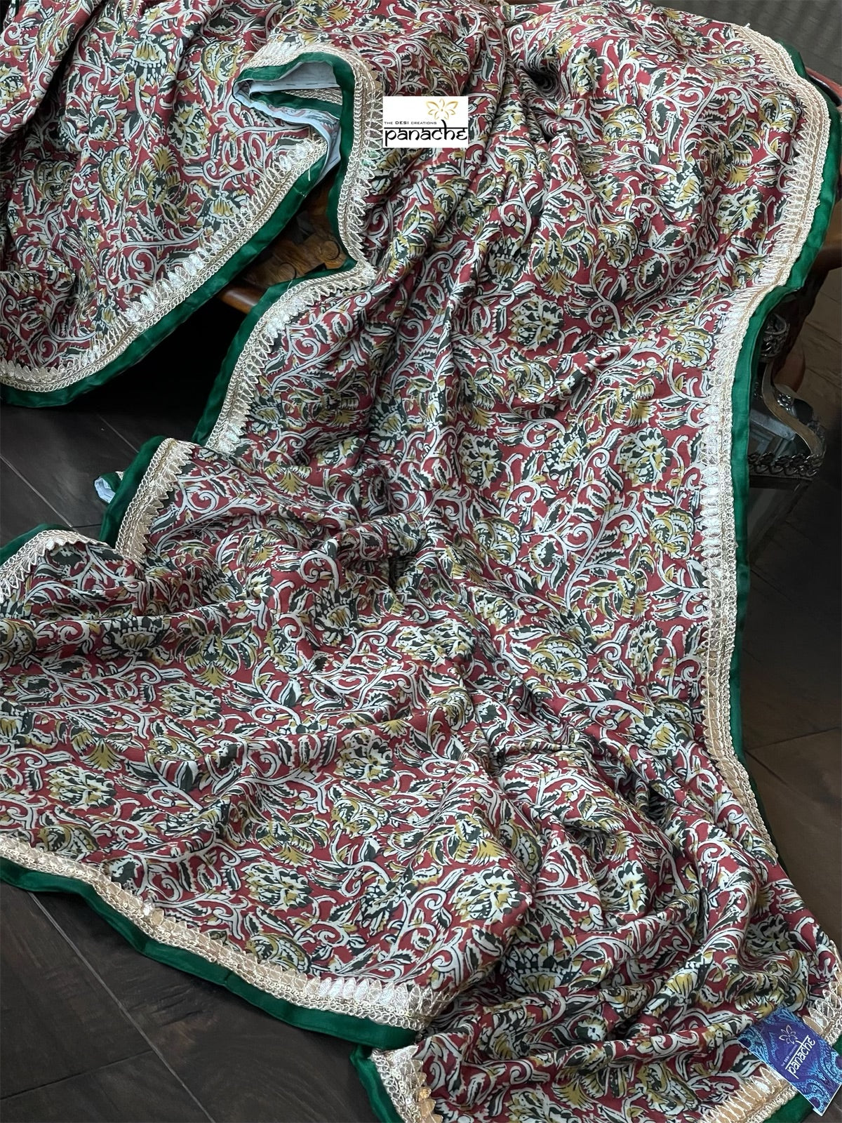 Designer Soft Silk - Green Maroon Kalamkari Printed