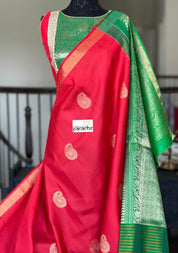 Pure Silk Kanjivaram - Red Green Paisley