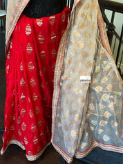 Designer Saree - Golden Tissue Red Soft Silk Half Half