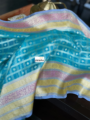 Organza Silk Banarasi - Blue Checkered