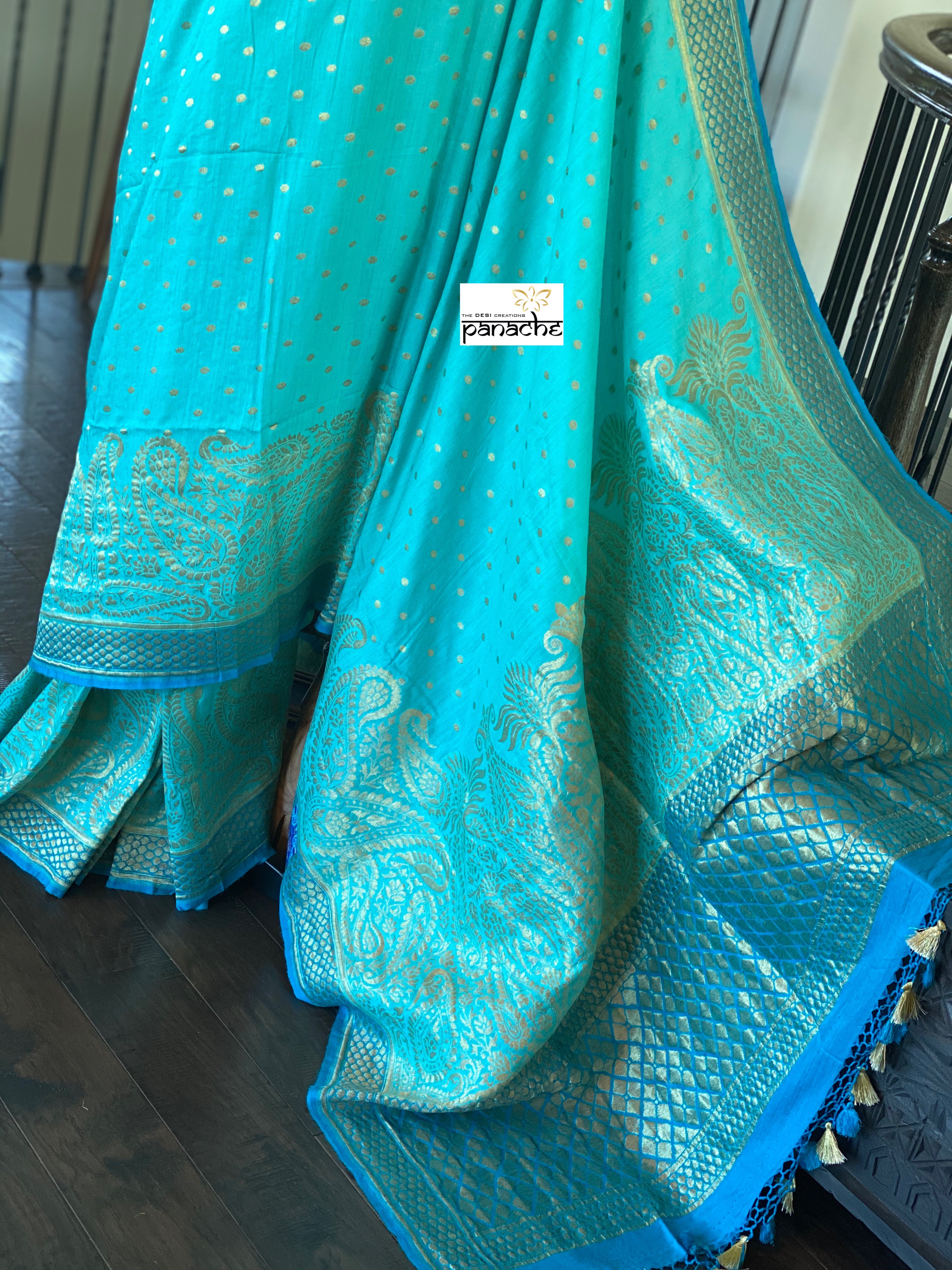 Muga Silk Banarasi - Firozi