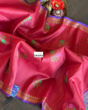 Tussar Silk Banarasi - Red Pink Meenakari