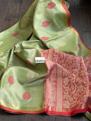Tissue Tussar Silk - Green Red Woven