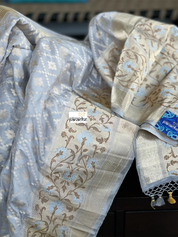 Pure Katan Silk Banarasi - Silver Grey Paithani