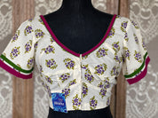 Designer Blouse - Cream Purple Green Floral Design
