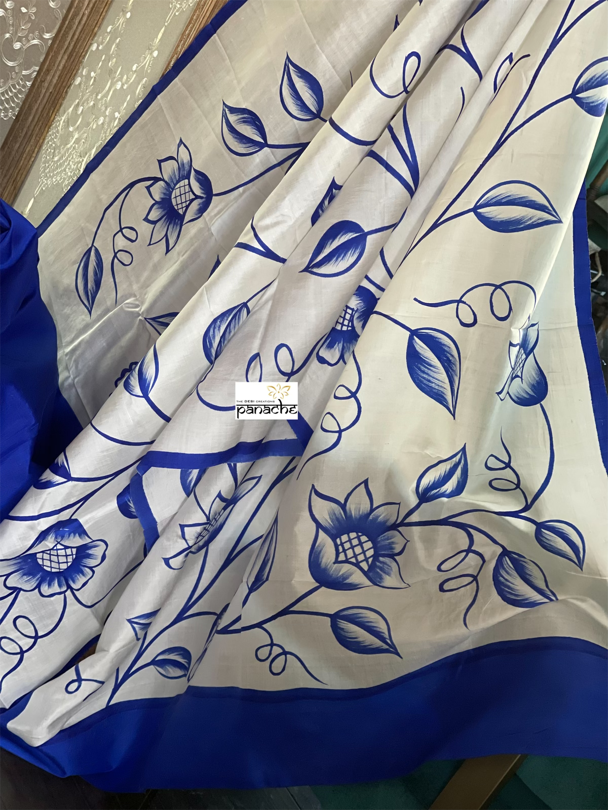 Pure Vishnupur Silk - Royal Blue Kalamkari Hand Painted