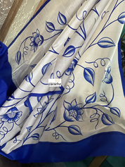 Pure Vishnupur Silk - Royal Blue Kalamkari Hand Painted
