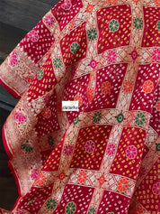 Bandhej Khaddi Georgette Banarasi - Red Gharchola