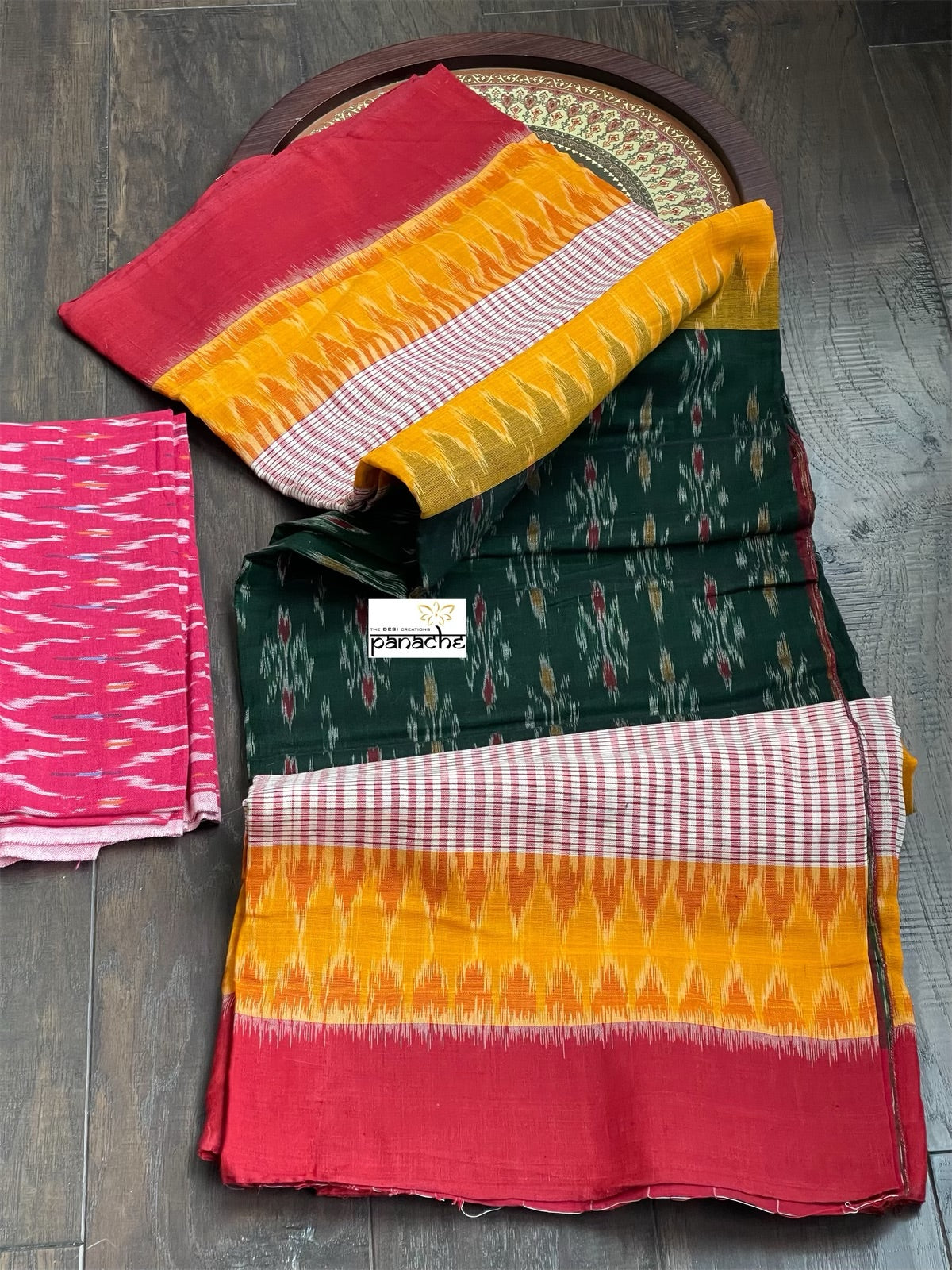 Pure Cotton Soft Ikat - Green Yellow Red