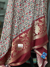 Designer Crepe Silk  - Offwhite Maroon