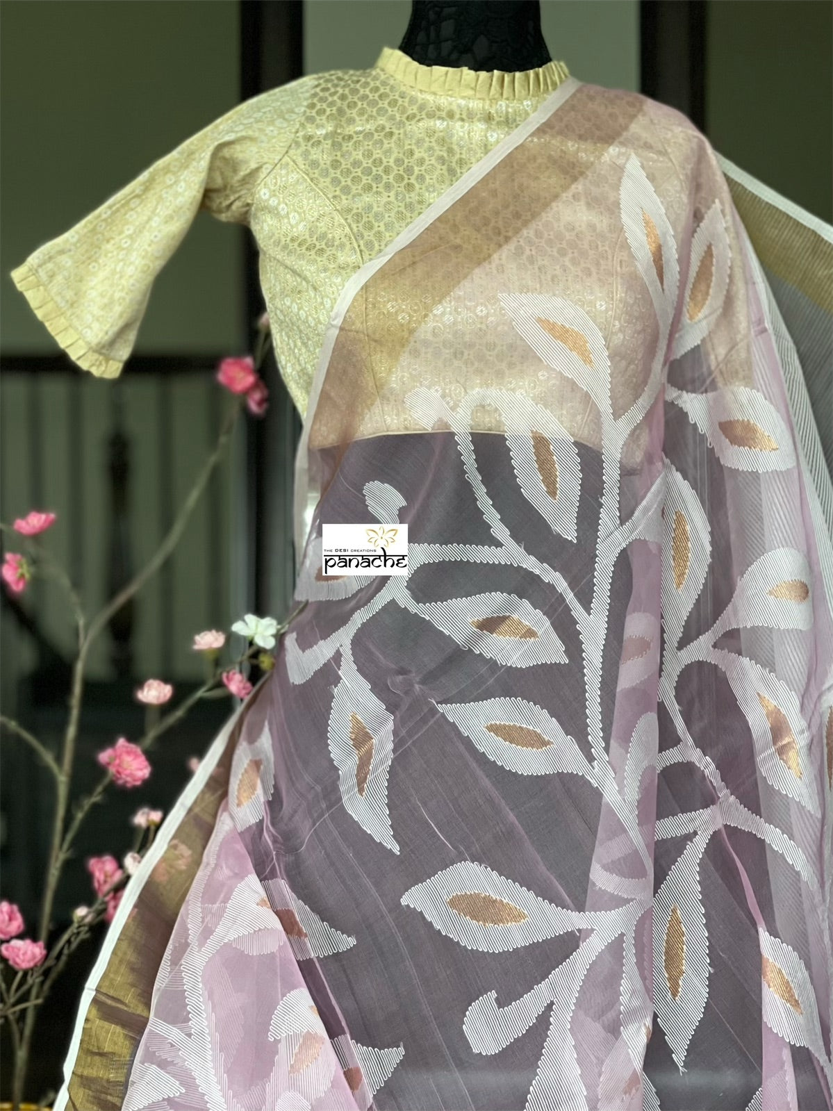 Designer Jamdaani- Pink floral