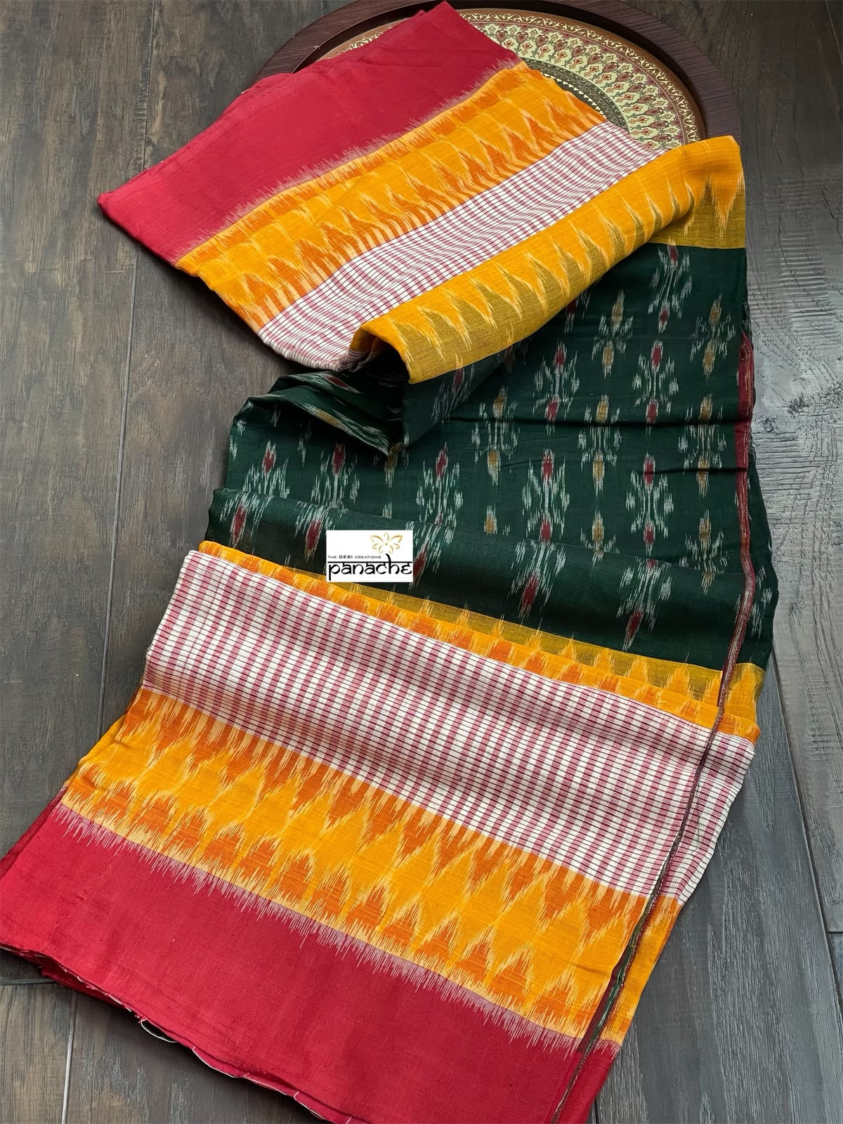 Pure Cotton Soft Ikat - Green Yellow Red