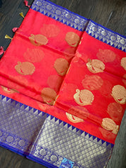 Kora Silk Banarasi - Pink Orange Dual shaded