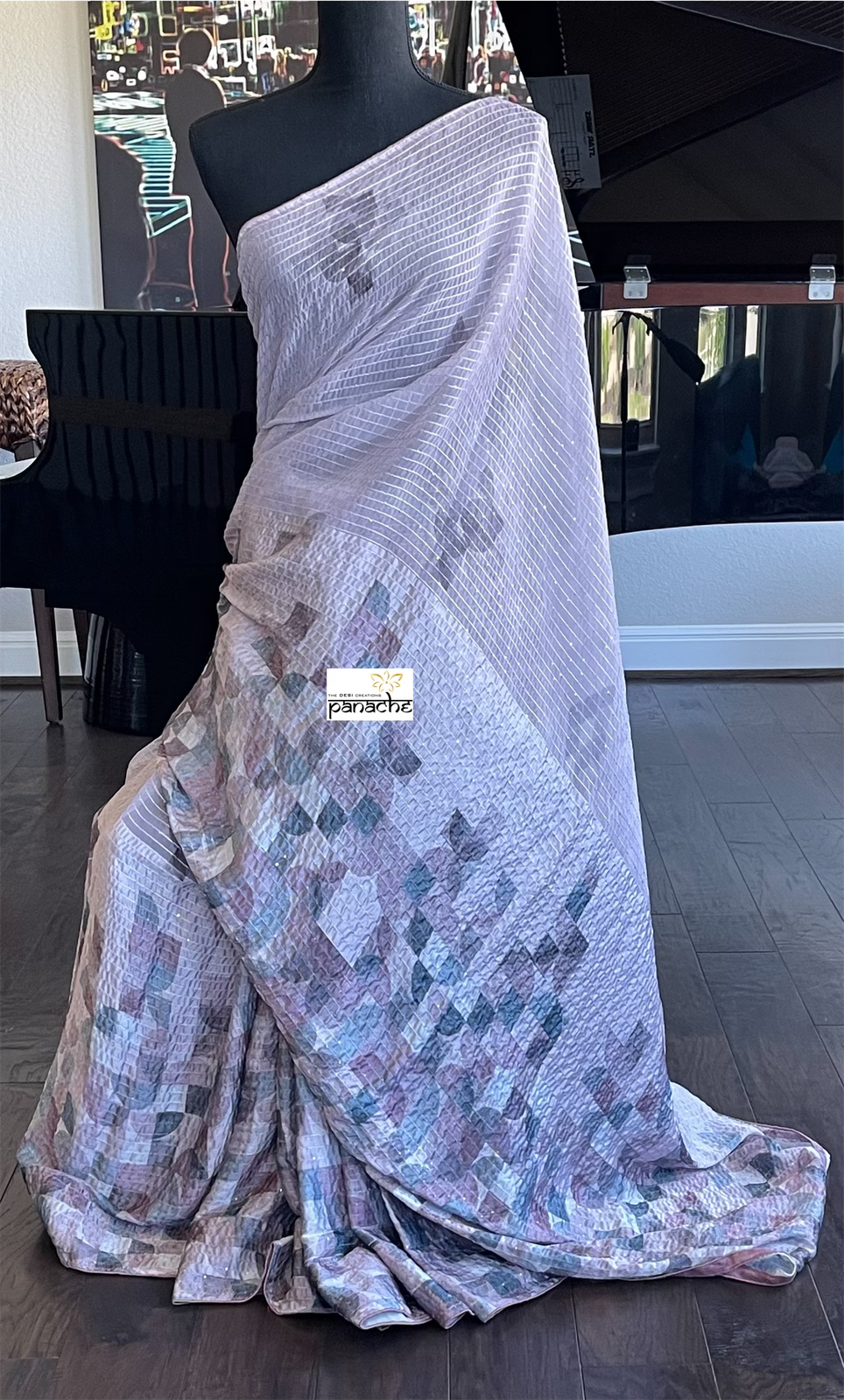 Designer Satin Georgette Sequin - Light Violet Gray