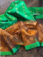Matka Silk - Green Rusty Brown golden Zari Buta